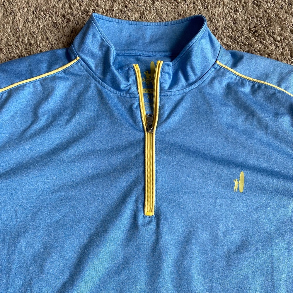 johnnie-O Blue Quarter-Zip Pullover with Yellow Accents